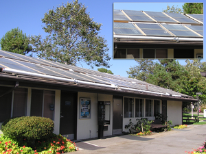 A laundromat in California with solar collecto...